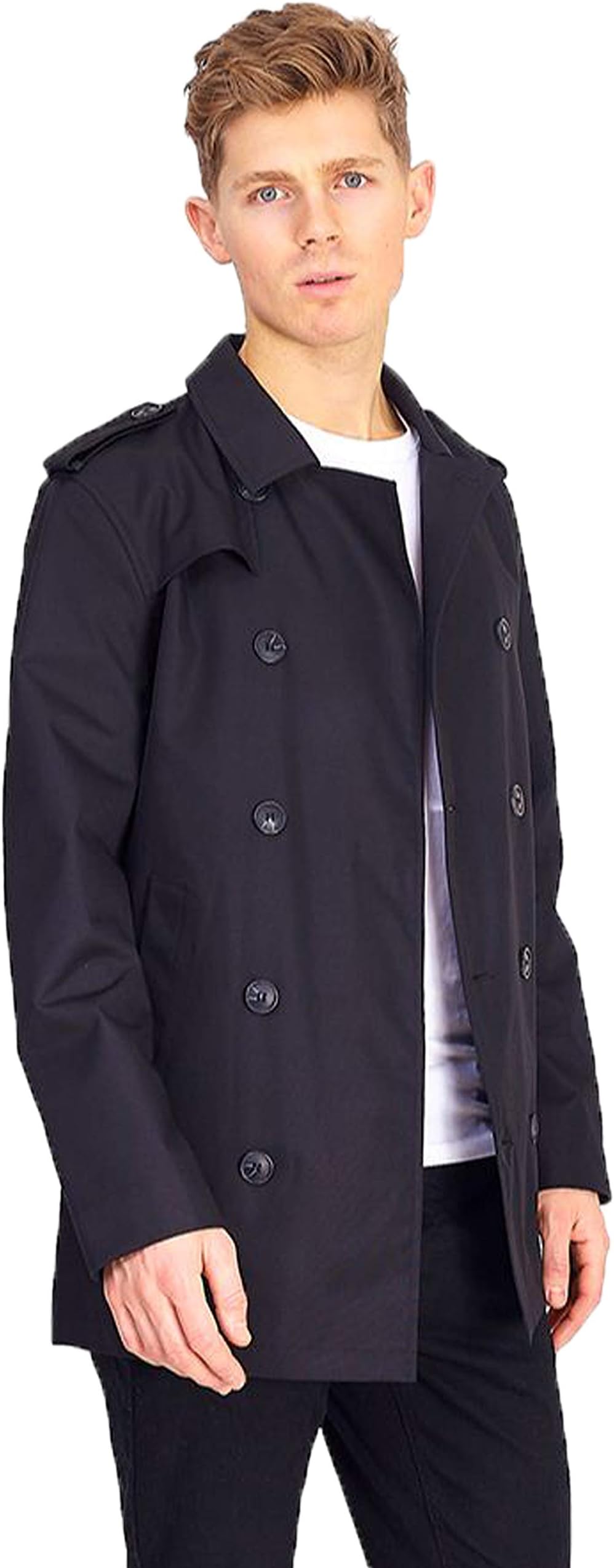 Mens Double Breasted Mac Jacket Oxford Coat Button Collarad Fashion