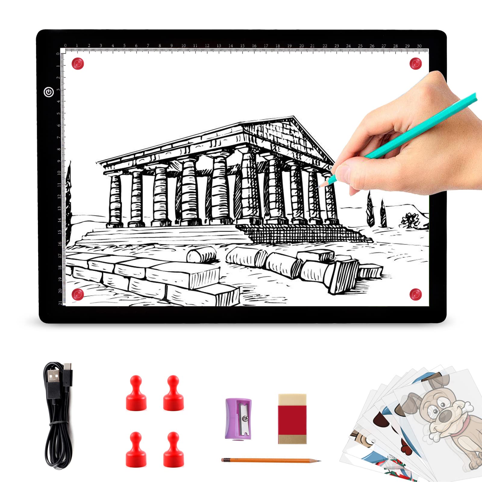 Elice A4 Ultra-Thin Portable Led Light Box, Led Light Pad with 4 Magnets, Light Copy Board Tracing Pad for Diamond Painting Drawing Sketching Animation by USB Powered