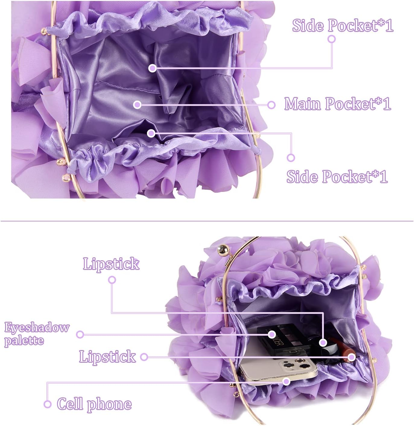 Lanpet Women Floral Clutch Purses Satin Flower Evening Bag Party Prom Handbags