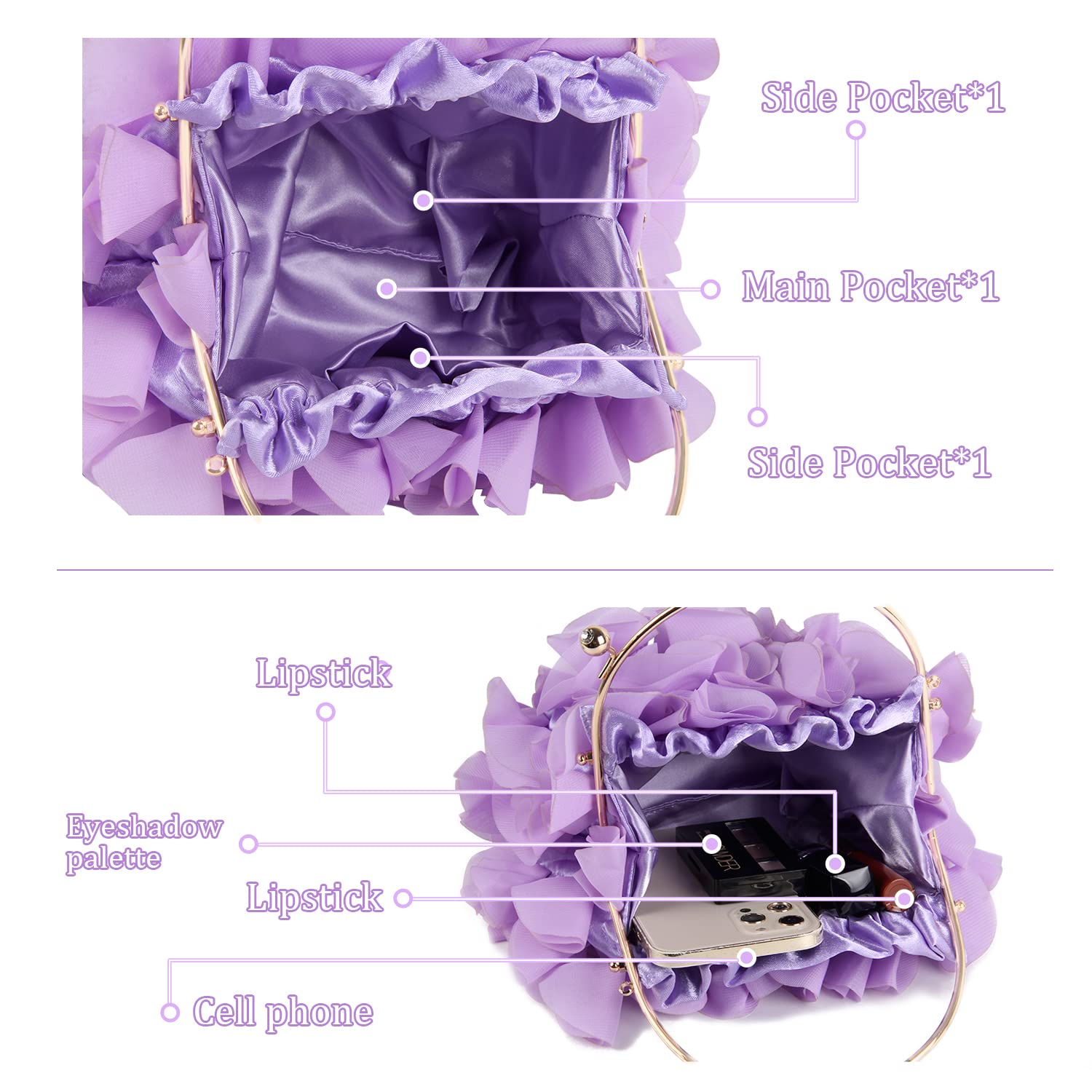 Pochette Floreale da Donna Borsa da Sera con Fiore in Raso Borsa da Ballo per Feste