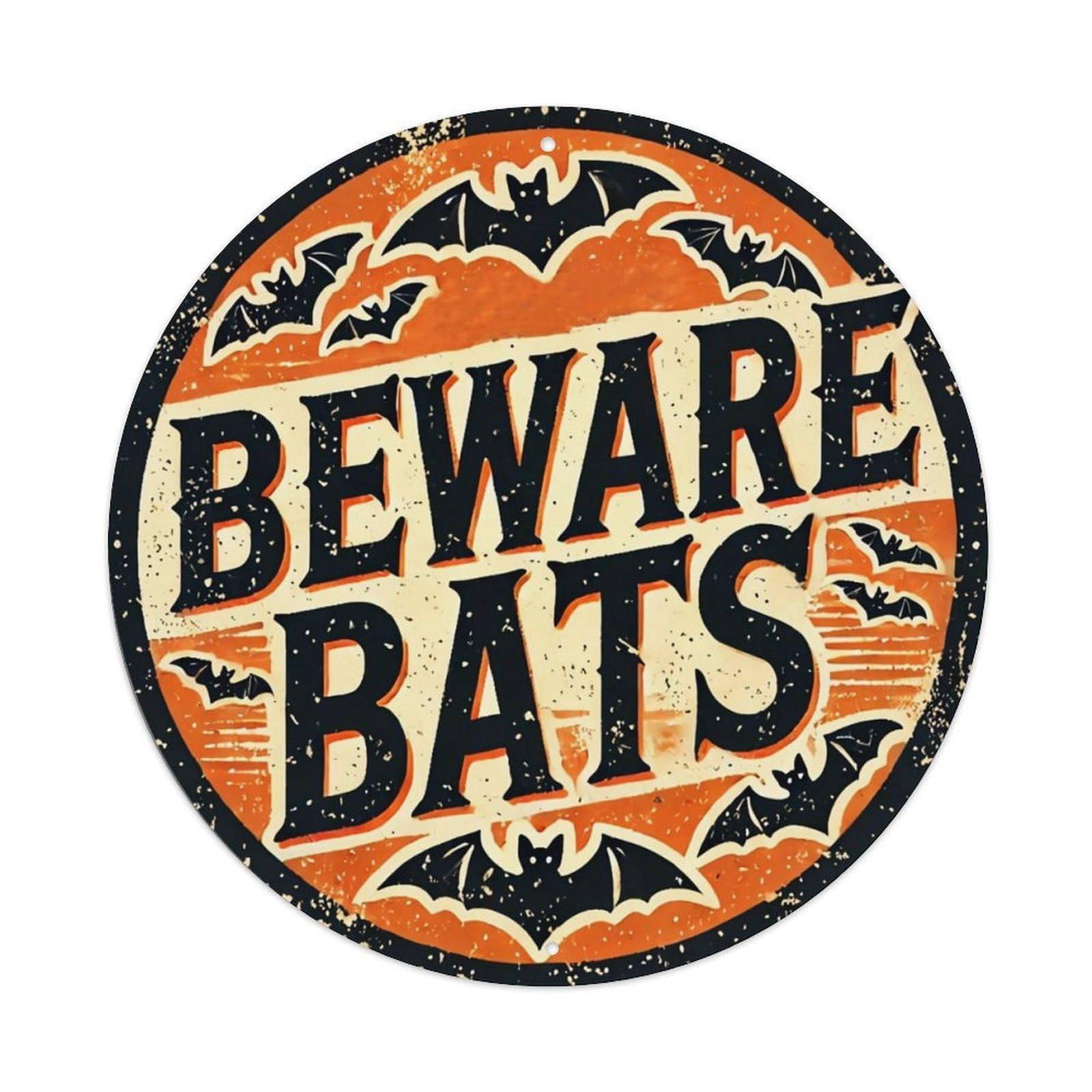 Jdyansheng Vintage Beware Bats Halloween Style Tin Sign Metal Poster Metal Signs For Home Man Cave Bar Cafe Kitchen Laundry Room Wall Decorations 8X8 Inches