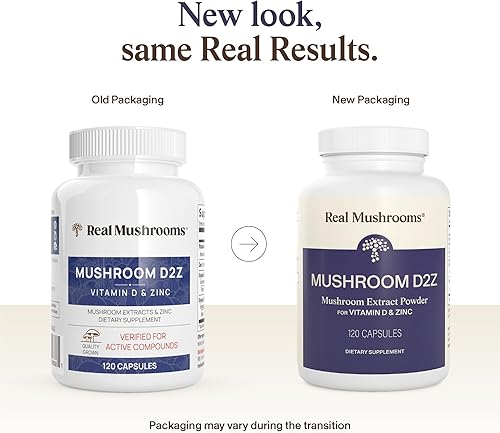 Miniatura 2 de Real Mushrooms Cápsulas de zinc y vitamina D2, con extractos orgánicos de hongos Chaga y Reishi, vitaminas para apoyo general del bienestar, vegano,