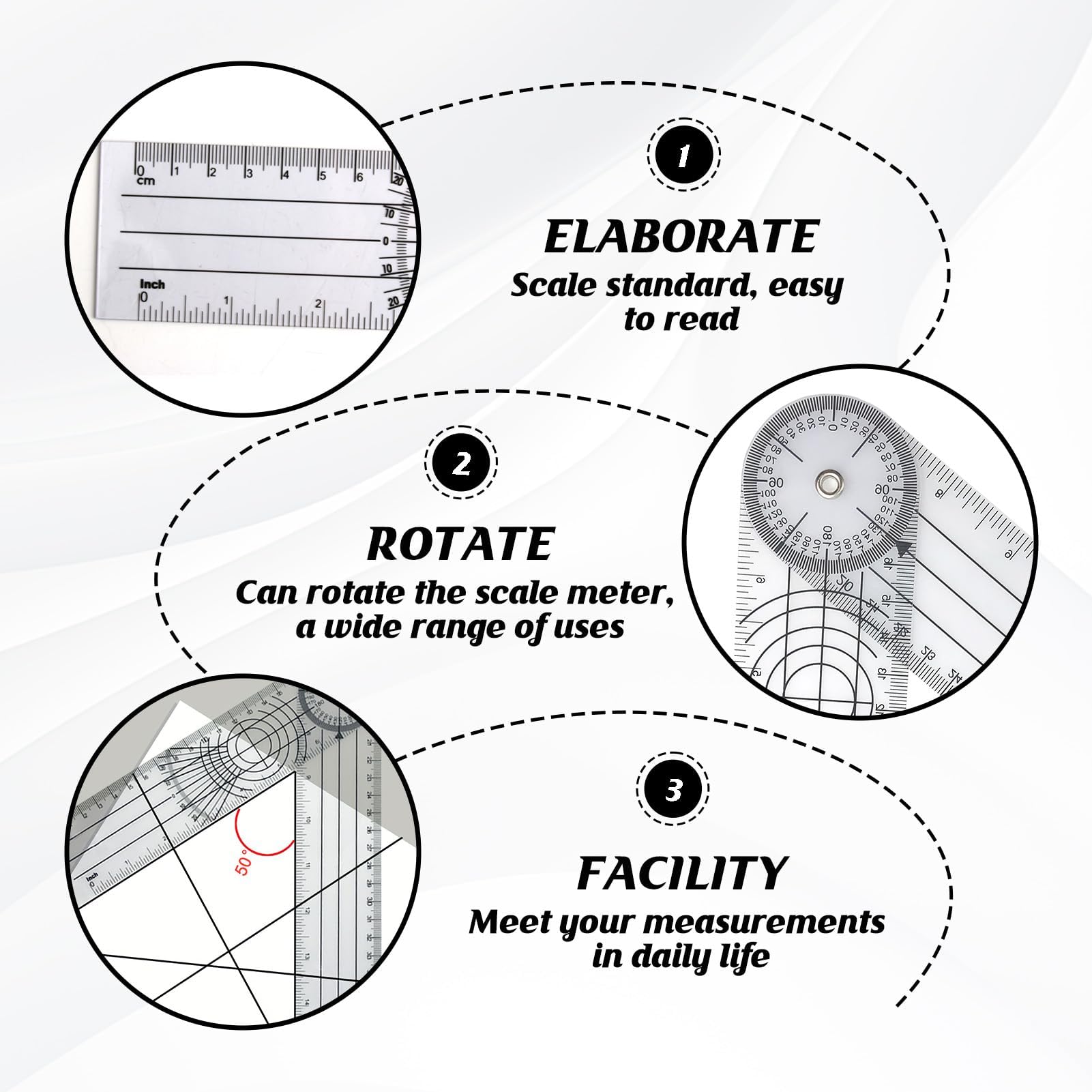 4 Pezzi Goniometro Ortopedico per Fisioterapia 360 ° PVC,Facili Da Uso Quotidiano Della Cartografia Per Famiglie e Studenti CM/Inch,Trasparenti e Resistenti