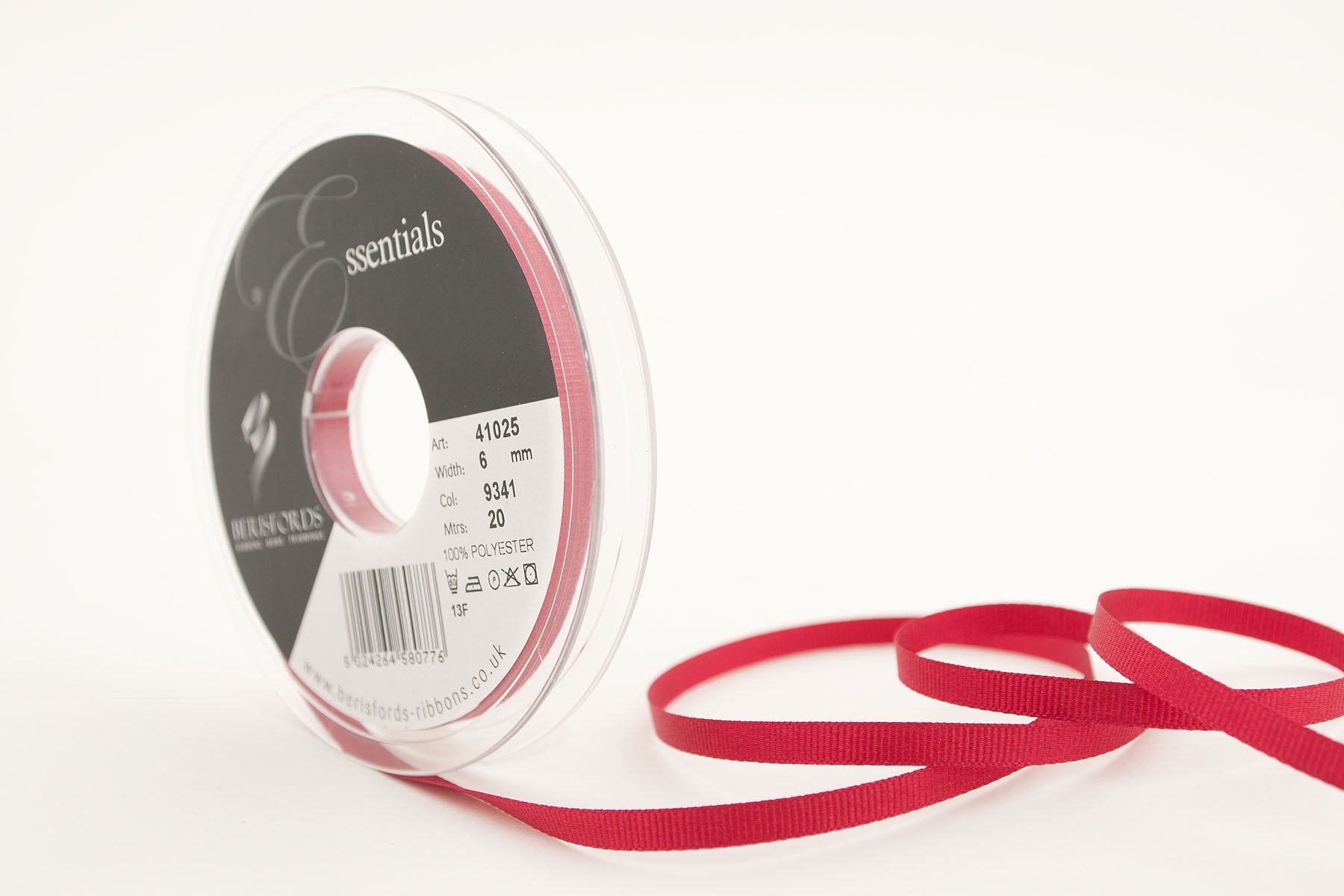 Berisfords 41025 20 m x 6 mm Polyester Grosgrain Ribbon, Cardinal, 6mm