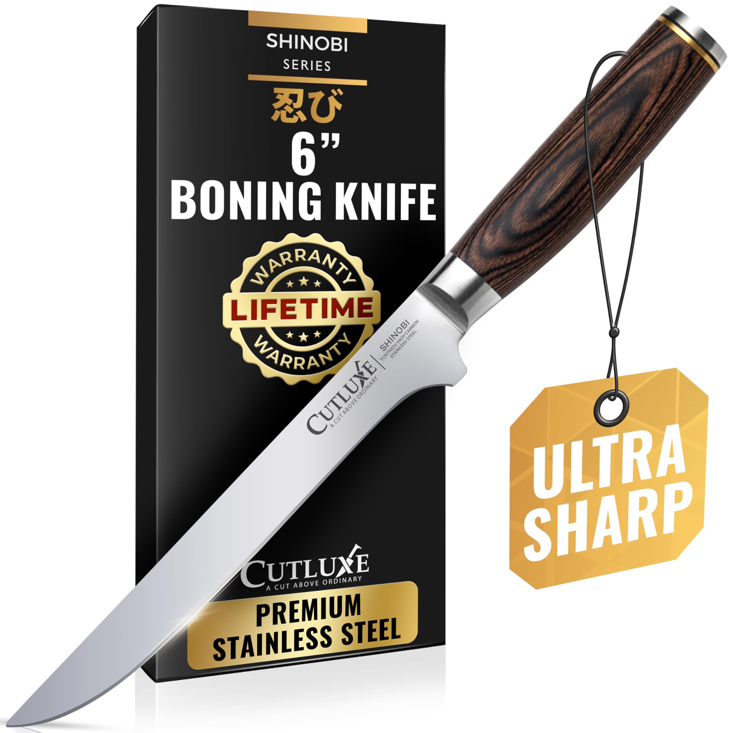 Cutluxe Japanese Boning Knife, 6" for Meat Cutting – Fillet Knife for Fish