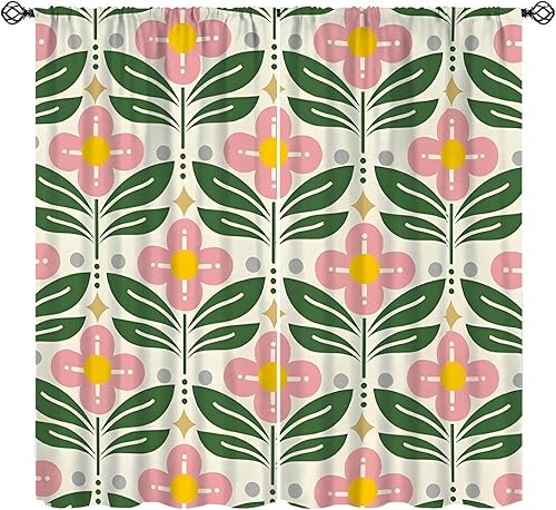 Miniatura 21 de Cortinas florales retro de los años 70, tratamiento de ventana abstracto geométrico hippie floral de mediados de siglo, cortinas con aislamiento