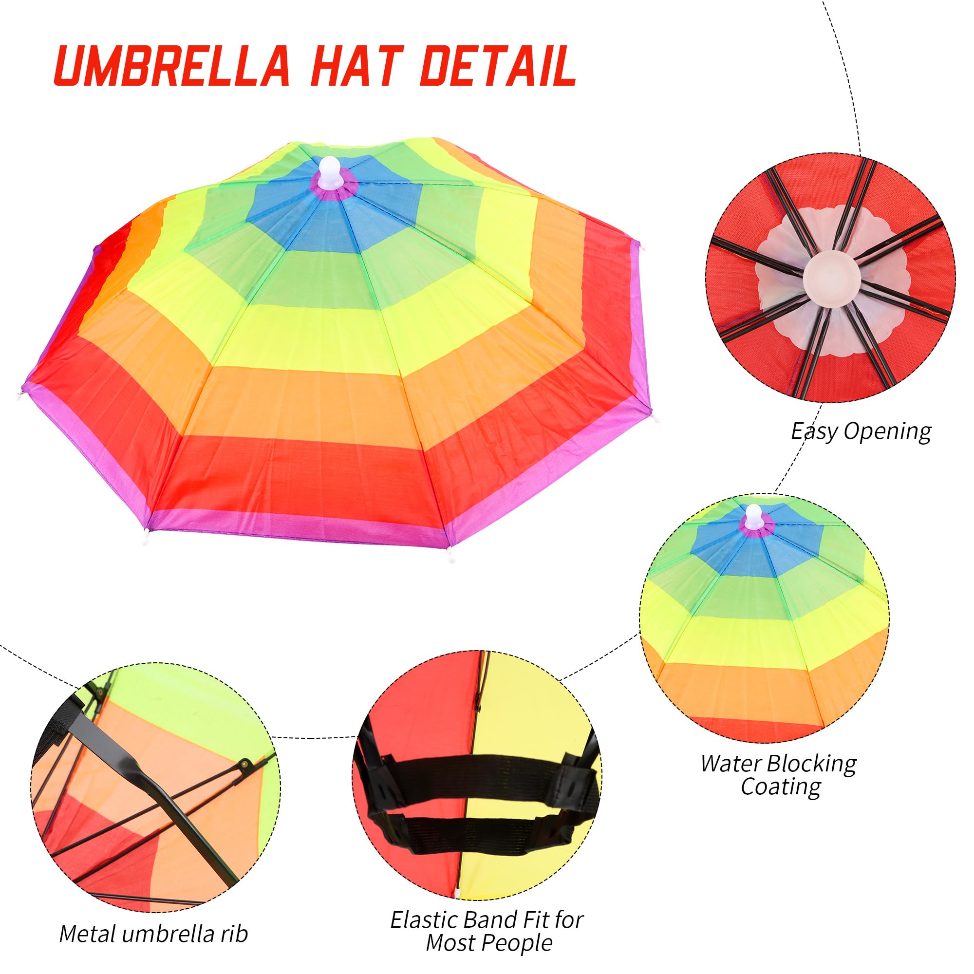 Gorra de Paraguas Arcoíris Plegable 4 Piezas para Decoración, Pesca, Golf