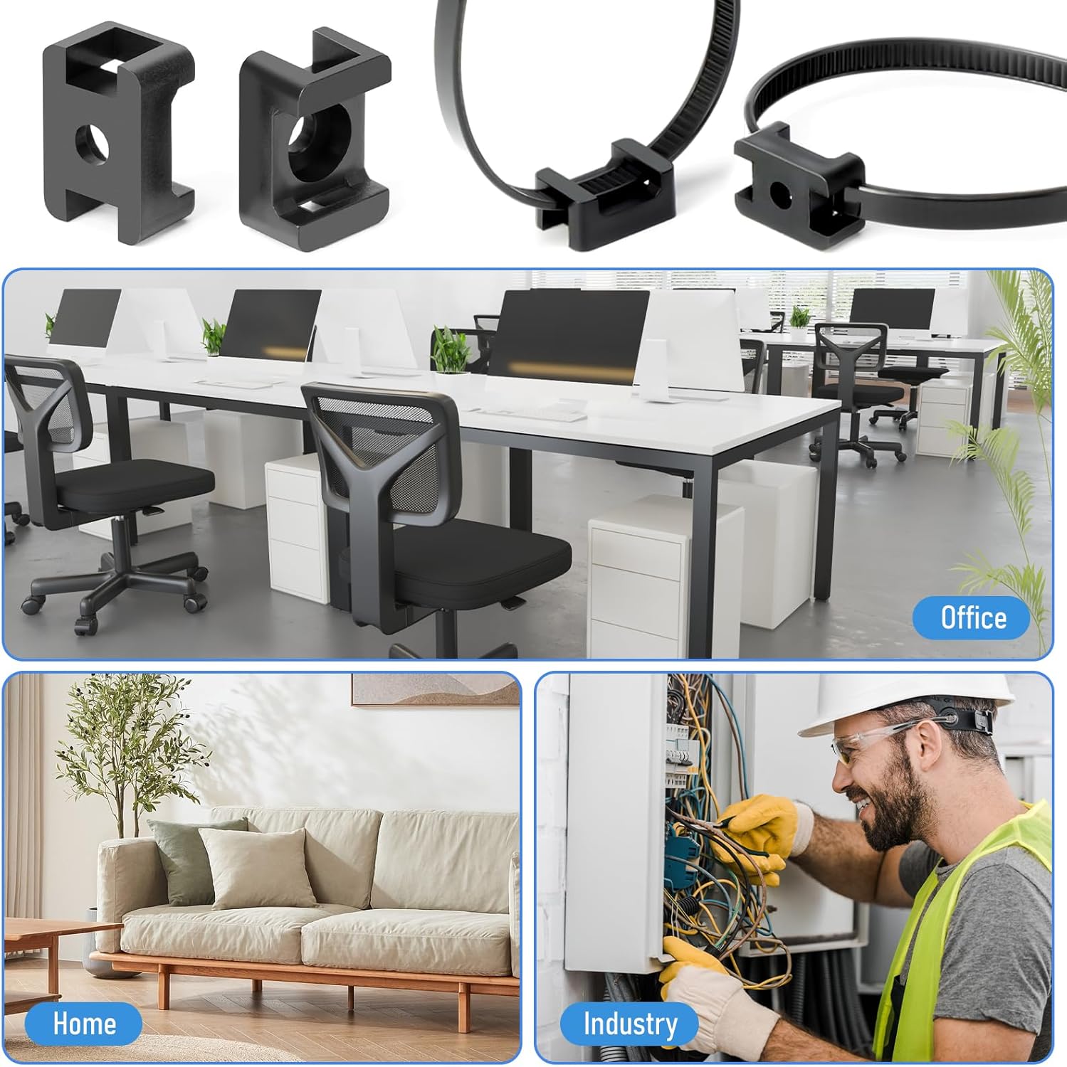 100 Pcs Cable Zip Tie Mounting Base,23x16x10(L*W*H) mm Cord Tie Mount Wire Holder Fix Bottom Wire Management,5 mm(M5) Screw Hole for Home/Office/Outdoor