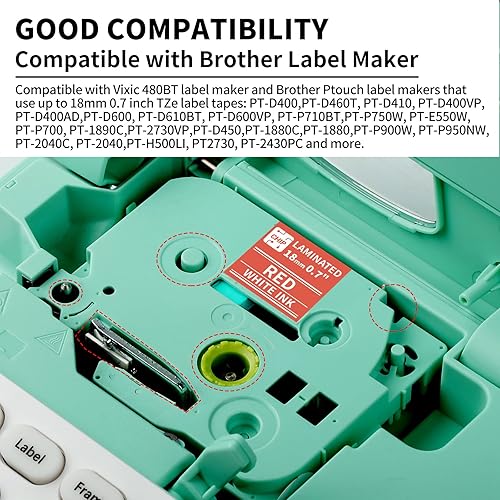 Miniatura 2 de Vixic 5-Pack D480BT Color Label Tape 18mm 0.7 Laminated Label Maker Tape Replacement for Brother Ptouch PTD610BT D400 D600, Turquoise