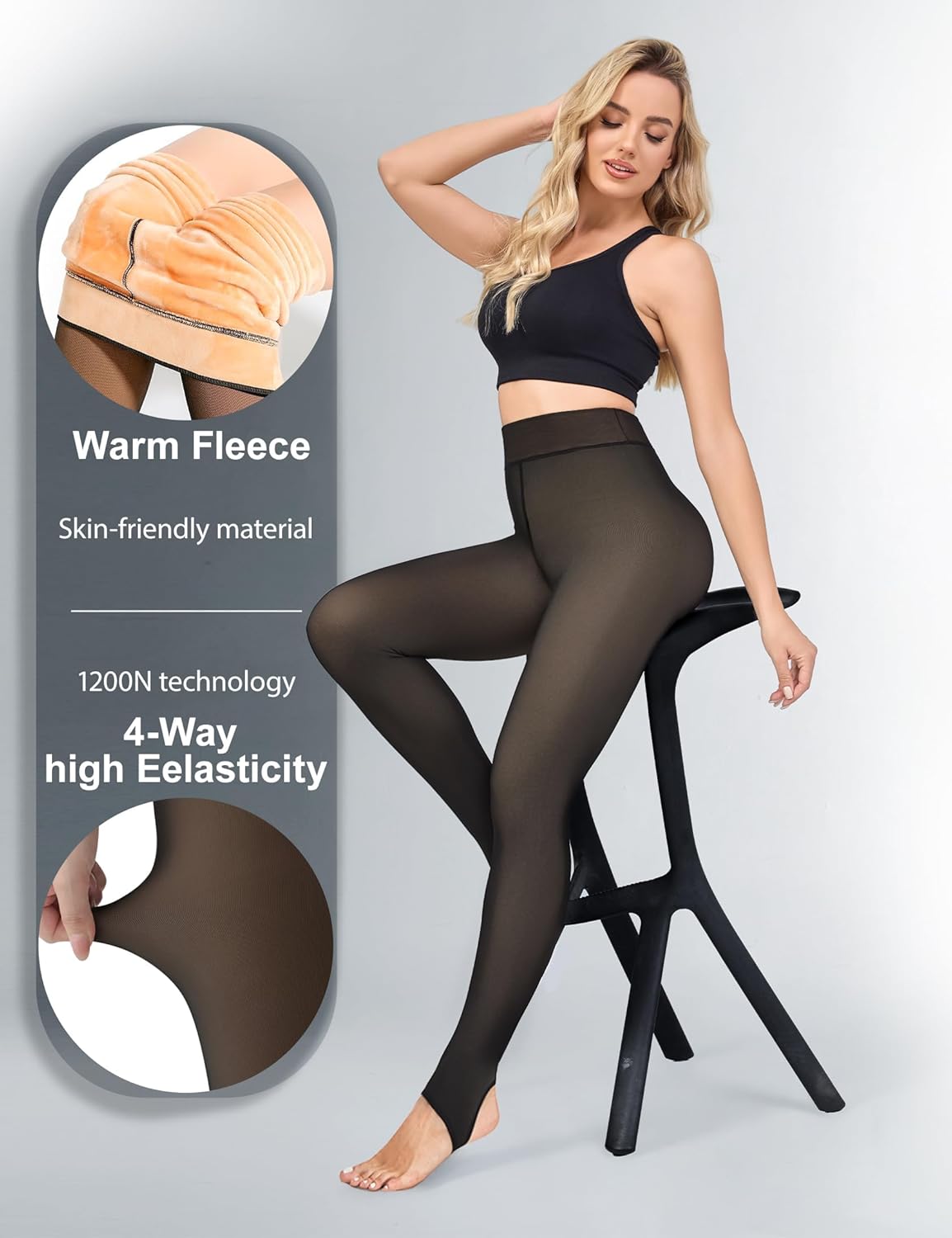 Fleece Lined Tights Women Sheer Warm Pantyhose Leggings Fake Translucent Thermal Winter Thick Tights for Dresses - Image 2