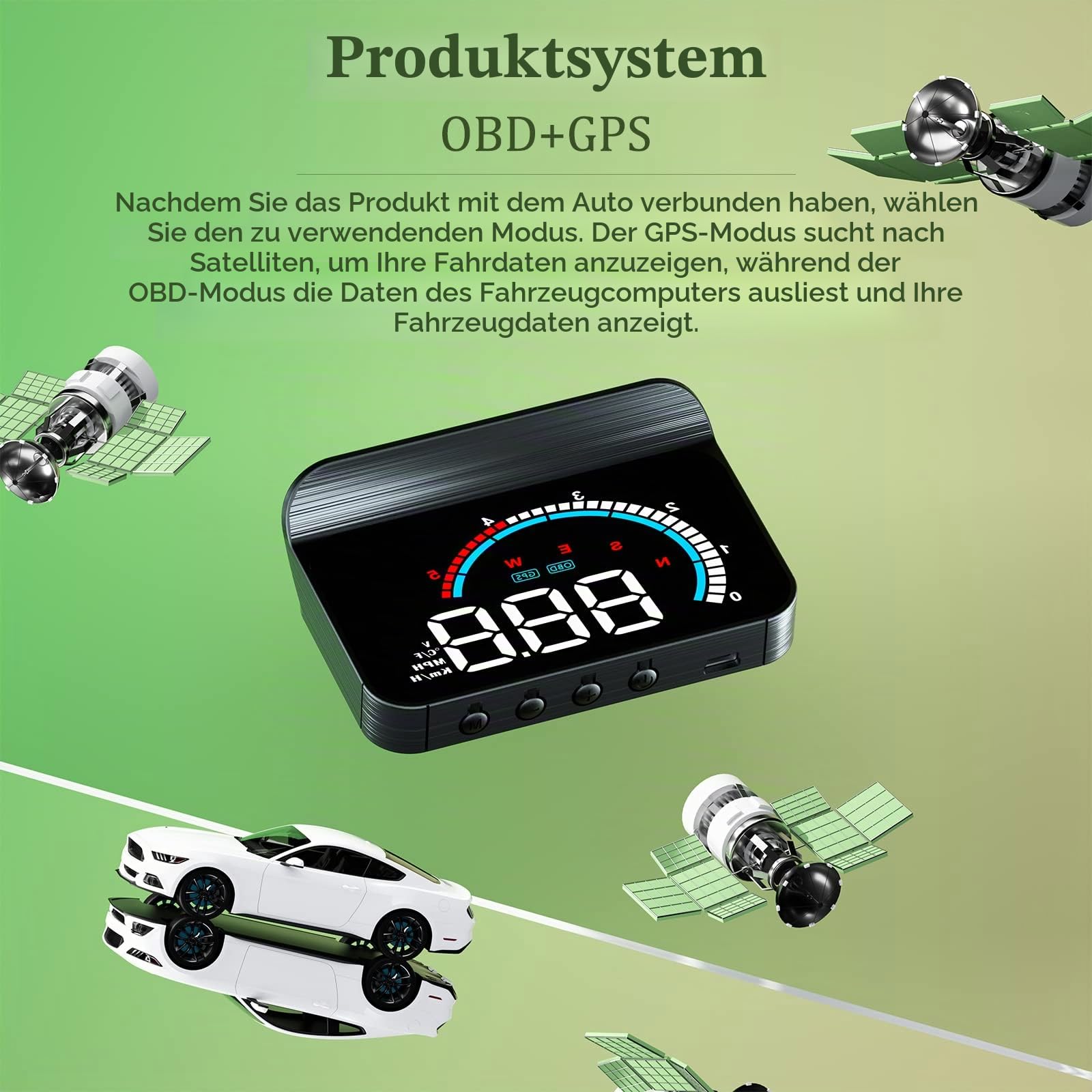 Auto HUD Head up Display, OBD2 & GPS Dual Modes HUD, Tachometer, KM/H und MPH, Kompatibel mit Allen Autos …