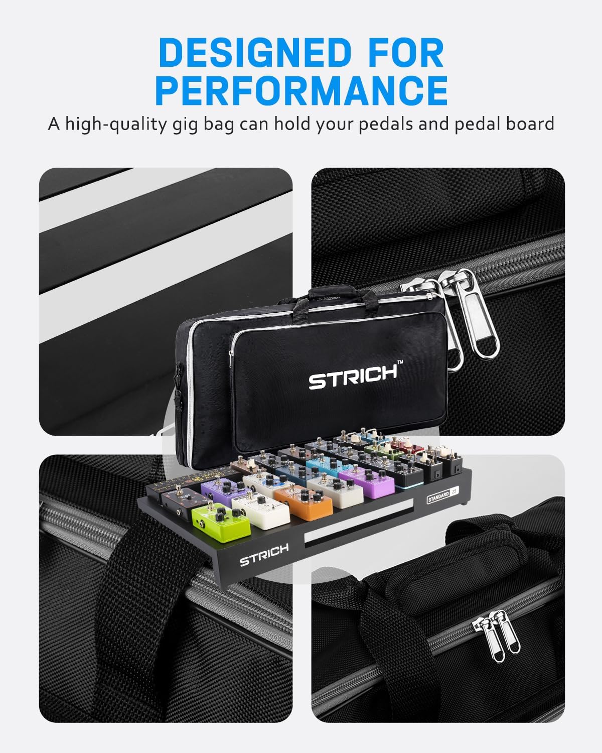 STRICH Guitar Pedal Board Extra Large Size, Aircraft Grade Aluminum 2.9lb Lightweight Pedalboard 25'' x 12.7'' x 2.83'' Effect Pedals board with Carry Bag, STANDARD 25 (Angled)