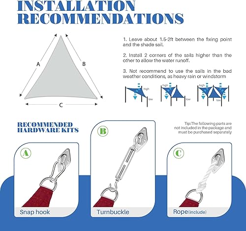 Miniatura 5 de Toldo impermeable triangular, 12 x 12 x 12 pies, bloqueo UV, para patio al aire libre, pérgola, jardín (rojo)