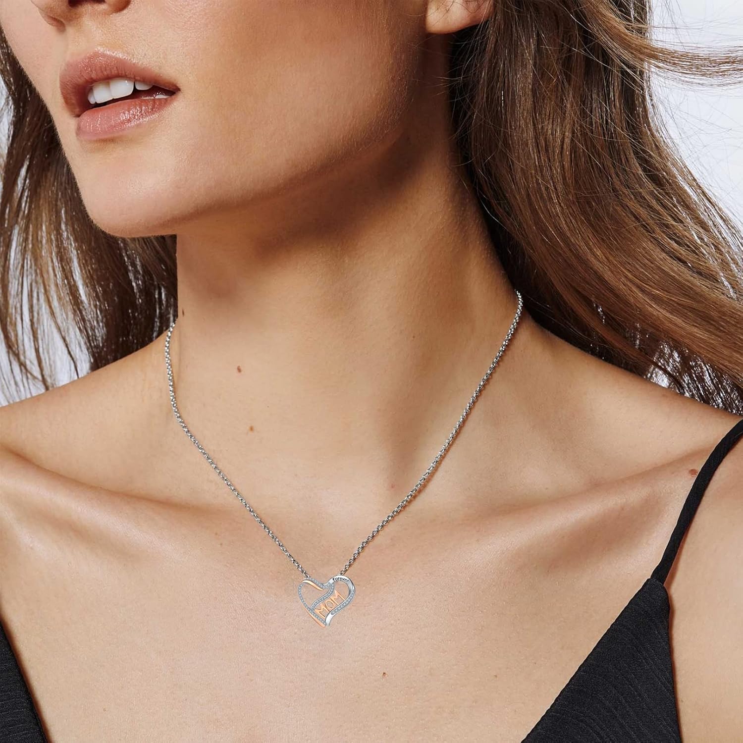 Mom Daughter Necklace 925 Sterling Silver Rose Love Heart Forever Mother DaughterPendant Necklaces Jewelry Gifts for Mom Daughter Grandma - Image 3