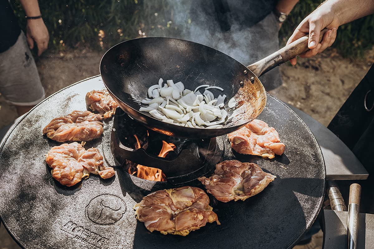 MOESTA-BBQ 10121 - Wok con manico in legno, diametro 35 cm, padella wok di alta qualità in acciaio per WOK'N BBQ Set
