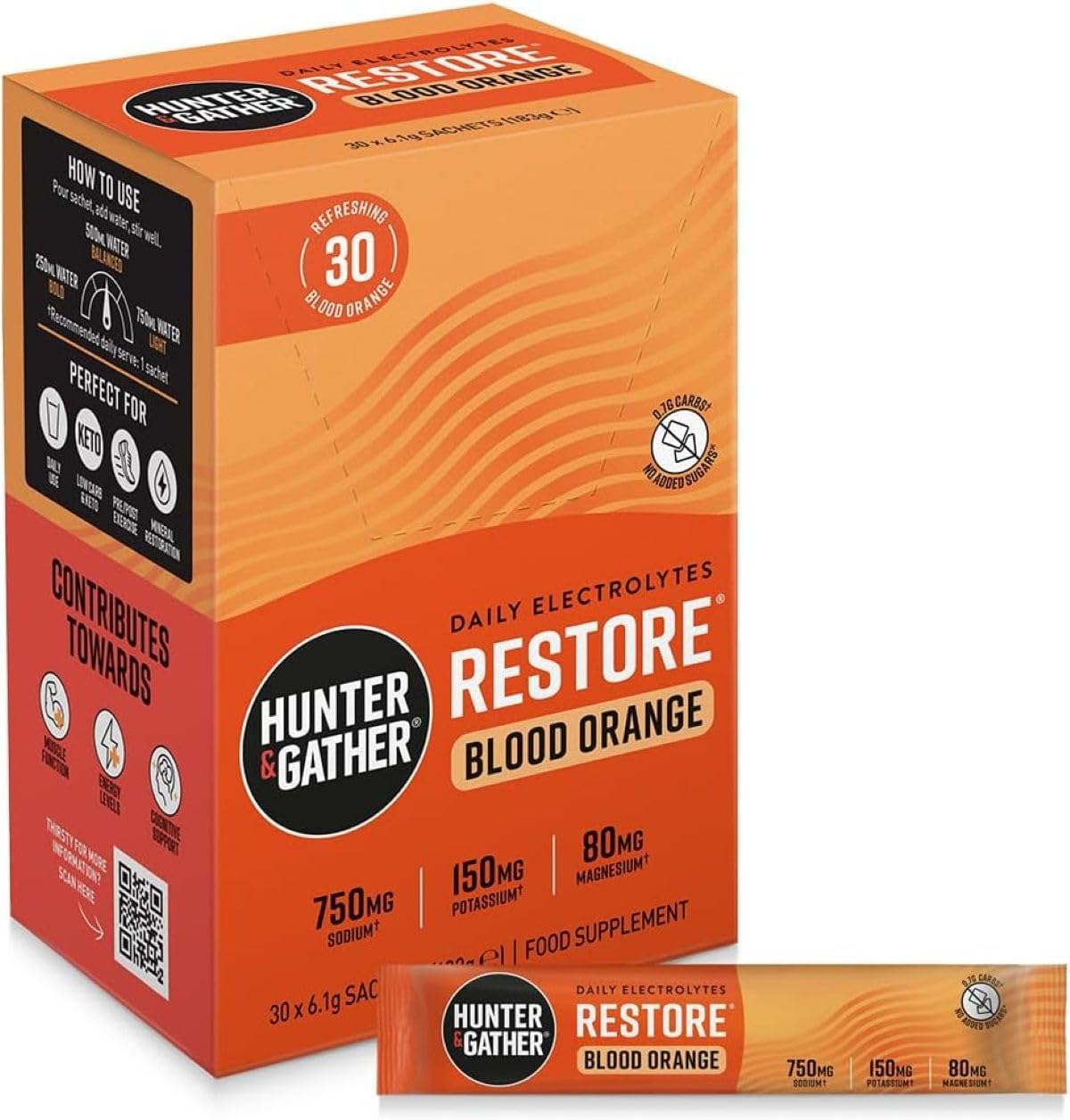 Hunter & Gather Restore Electrolytes Sachets x 30, with Natural Monk Fruit