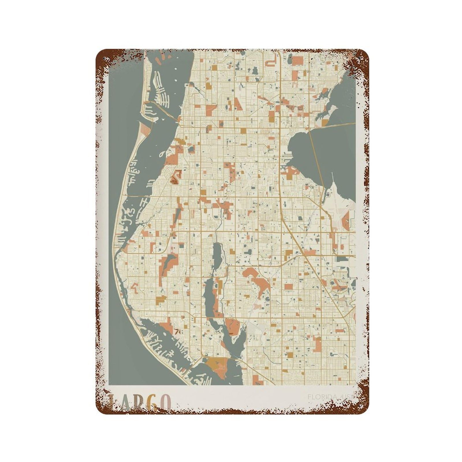 xiaoxiaoshen Largo Map Florida Travel Gift Boho (2) Wall Decor Art Metal Tin Poster Modern Home Decor Art Home Bar Shop Decorations Vintage Sign 40x30cm