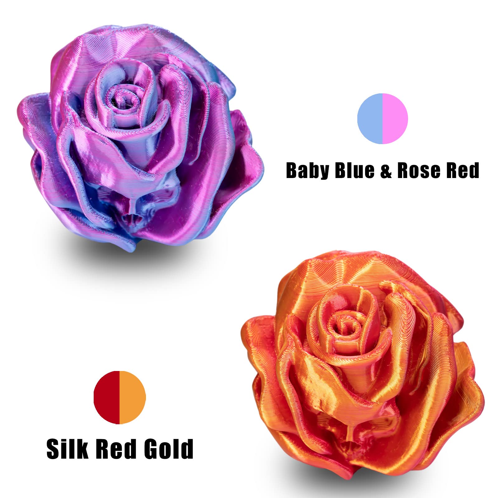 OVV3D Filamento PLA 1.75 +/- 0.02mm Seda, Impresora 3D Filamento PLA Traje Filamento Concurrentes Bicolor, Filamento 3D Impresora Arcoíris Combinación, PLA 200 g × 4