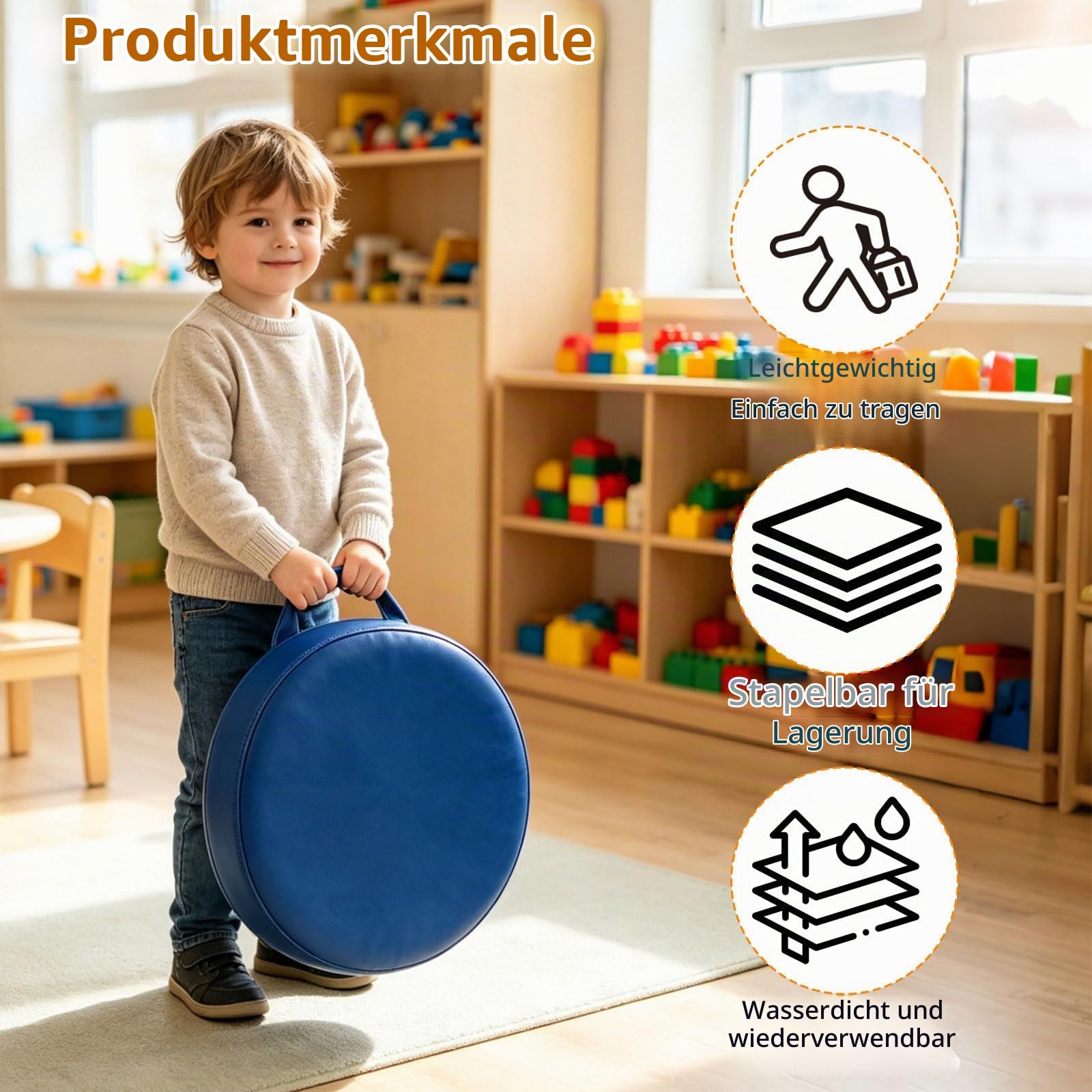 12er-Pack Kinder-Bodenkissen, Schaumstoffsitz mit Griff und abnehmbarem Bezug, flexible Sitzgelegenheiten für Klassenzimmer, Grundschule, Regenbogenfarben, für Tatami-Kindertagesstätten, Meditation