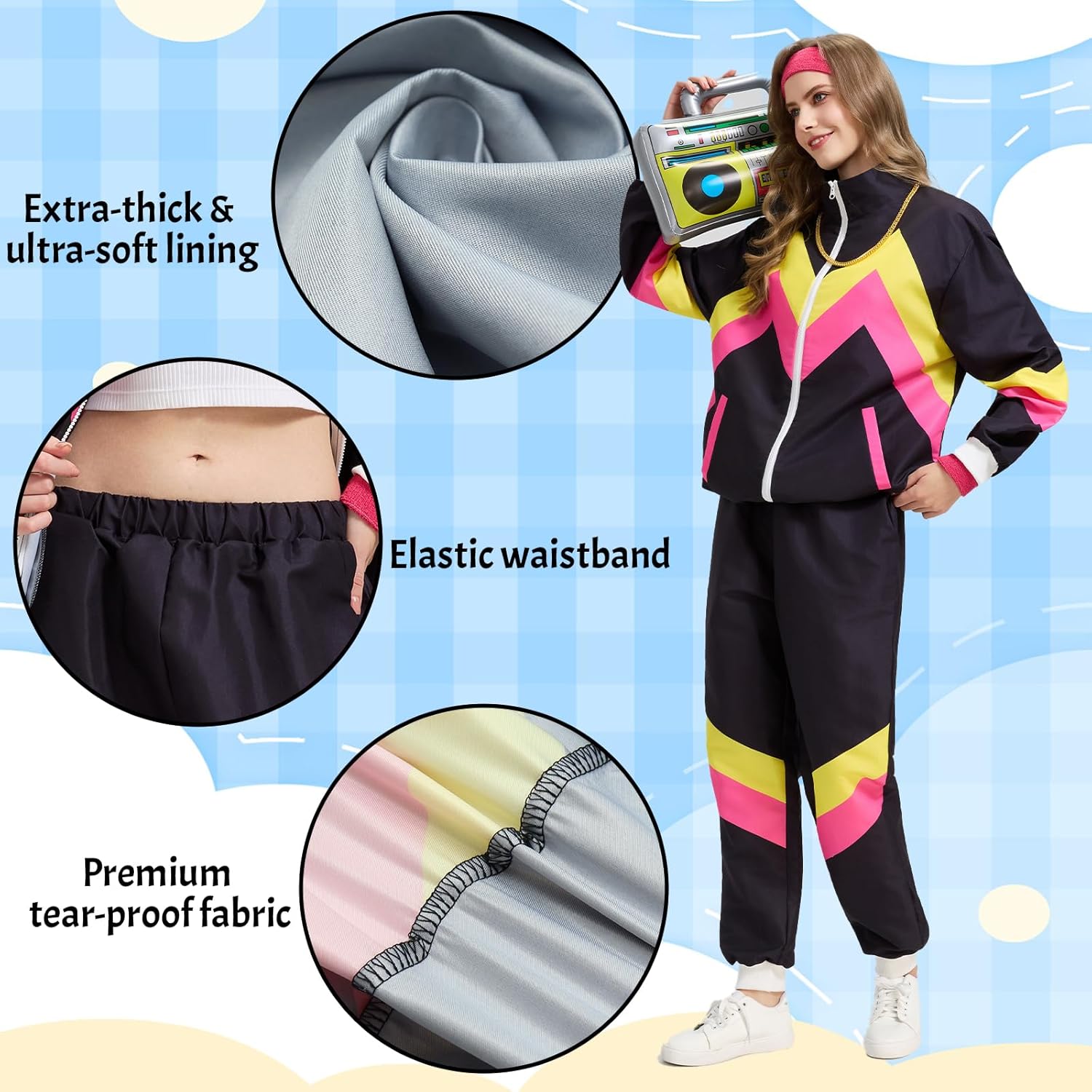 80s Tracksuit for Men Women 90s Retro Windbreaker Outfit 80s Costume for Couples 80s Track Suit for Adult - Image 4