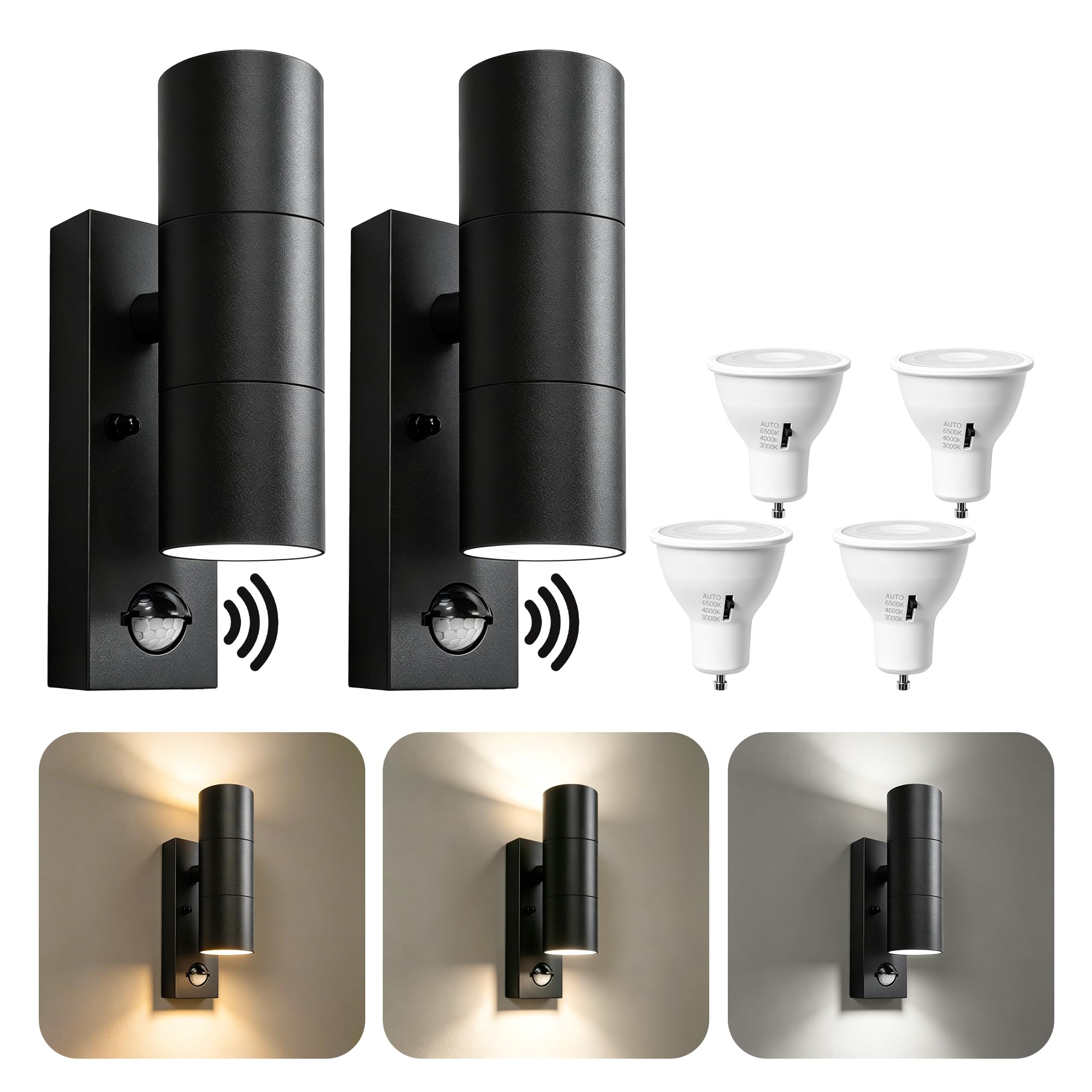 YOVGQOLV PIR Motion Sensor Lights Outdoor Up Down Outside Lights CCT GU10