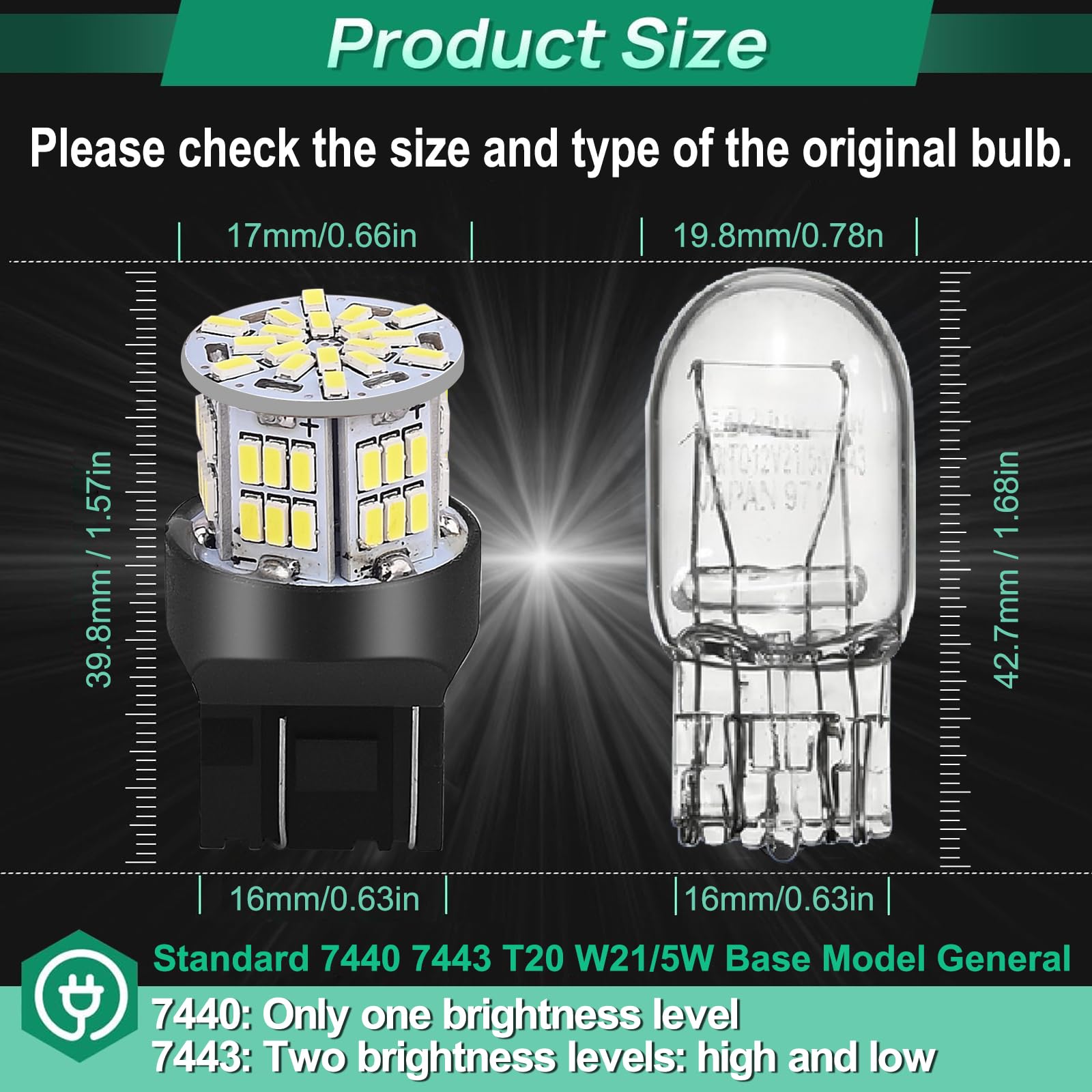 Bsxywa 7443 7440 T20 W21/5W Ampoules LED 12V 24V Blanc, Pour Voiture Feu de Recul, DRL Feux de Jours, Frein Stationnement Feu. (Lot de 2)