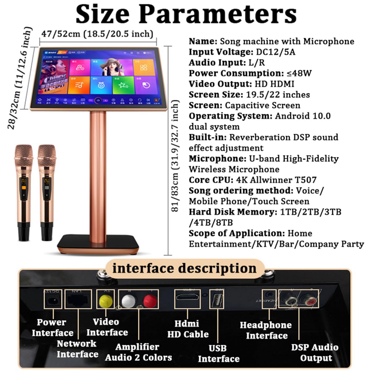 Sistema Karaoke Professionale Da 19,5/22 Pollici, Macchina Karaoke Touch Screen Capacitivo Con 2 Microfoni Wireless, 1,1 Milioni Di Canzoni Da Scaricare Dal Cloud, Per Casa, Bar, Festa (19,5 Pollici