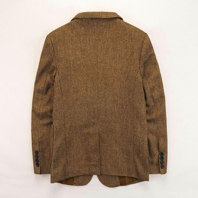 Mens Fall Herringbone Tweed Suit Jacket Business Formal Brown Blazer Gray Jacket for Men4