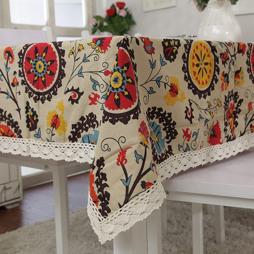 Bringsine Tischdecke Aus Baumwollleinen – Barock-Stil, Vintage-Druck, Waschbar, Rund 152 Cm