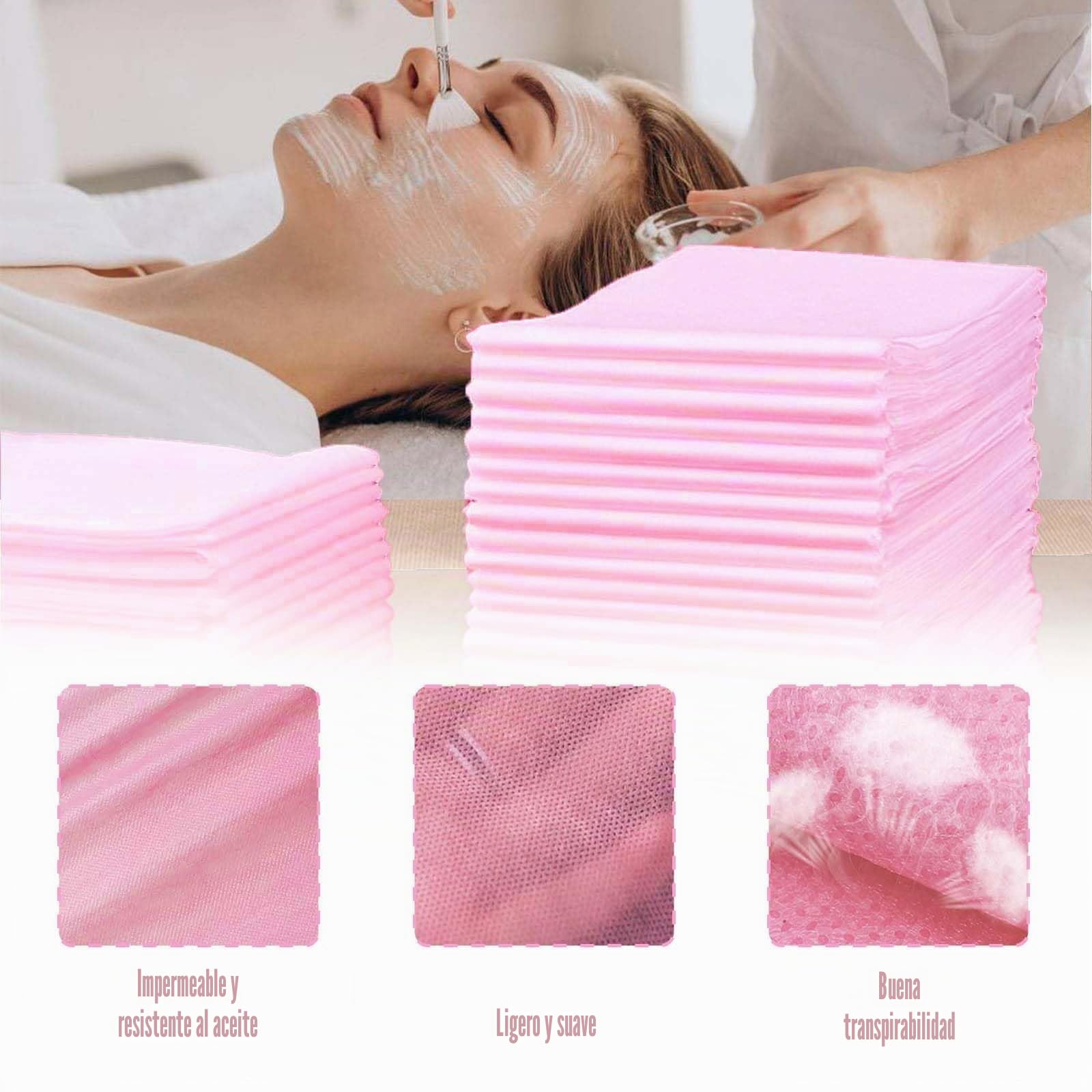 10 piezas Sábanas Desechables Para Camilla de Masaje, 100x200cm Funda para Camilla de Masaje, Sábanas Desechables Ajustables, Sabanas Desechables, impermeable y resistente al aceite （rosa）