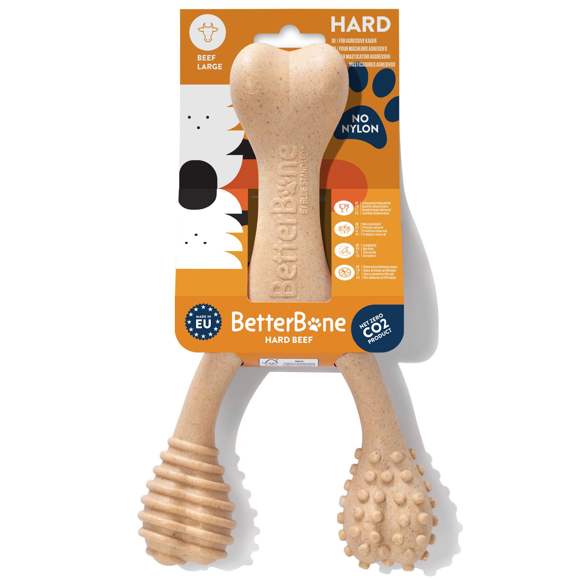 BetterBone - Hundespielzeug zum Kauen - Large Hard Beef - Kauknochen Hund Nylon- & GMO-frei auf Zellulosebasis - Kauspielzeug extra hart mit Rindfleischgeschmack - Kauholz Splitterfrei & langlebig