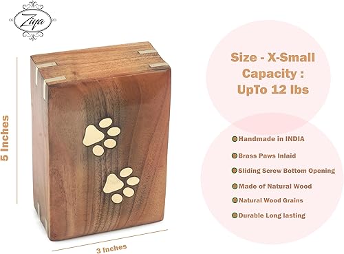 Miniatura 2 de ZIYA Urna Pequeña de Madera para Cremación de Mascotas para Cenizas de Perros y Gatos Urna Conmemorativa de Madera Hecha a Mano para Mascotas