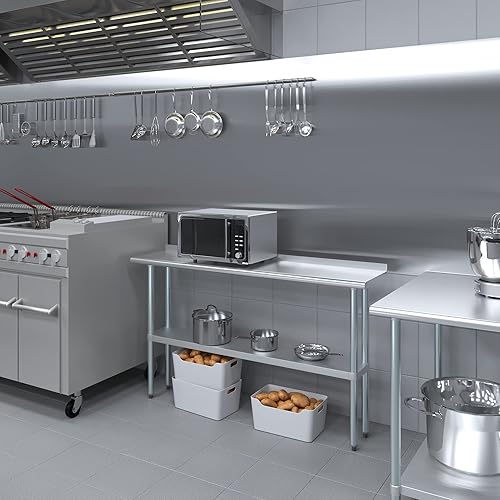 Miniatura 6 de AmGood Mesa de trabajo de acero inoxidable de 60 pulgadas de largo x 14 pulgadas de profundidad con salpicadero de 1.5 pulgadas  Mesa de preparación