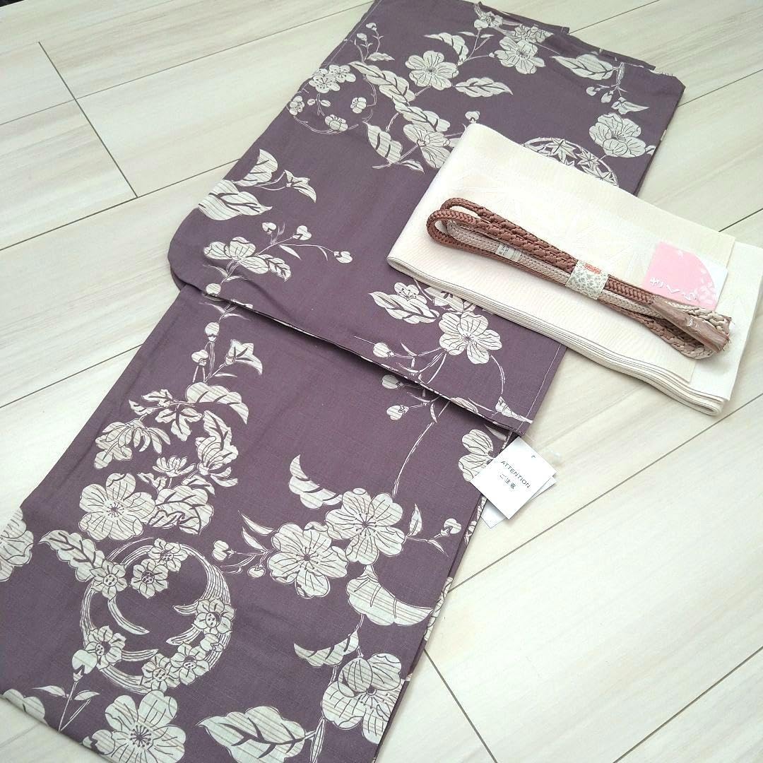 新品☆呉服屋♪大人上品な古典柄！くすみパープル　夏着物　浴衣３点セット Amazon.co.jp: ラスト呉服屋大人上品なくすみパープル 古典花 夏
