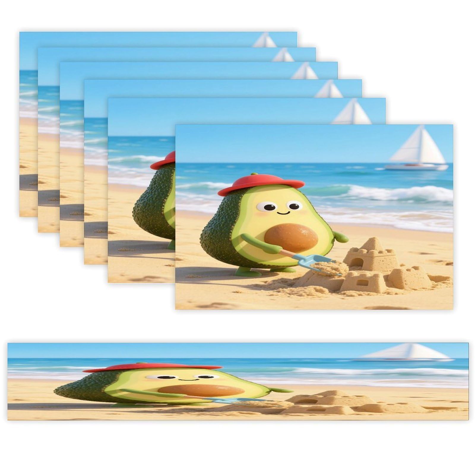 Avocado Table Runner and Placemats Set of 7 Linen Table Mat Non-Slip Place Mats Washable Placemat Heat Resistant Place Mat with Table Runner for Party Dining Decor
