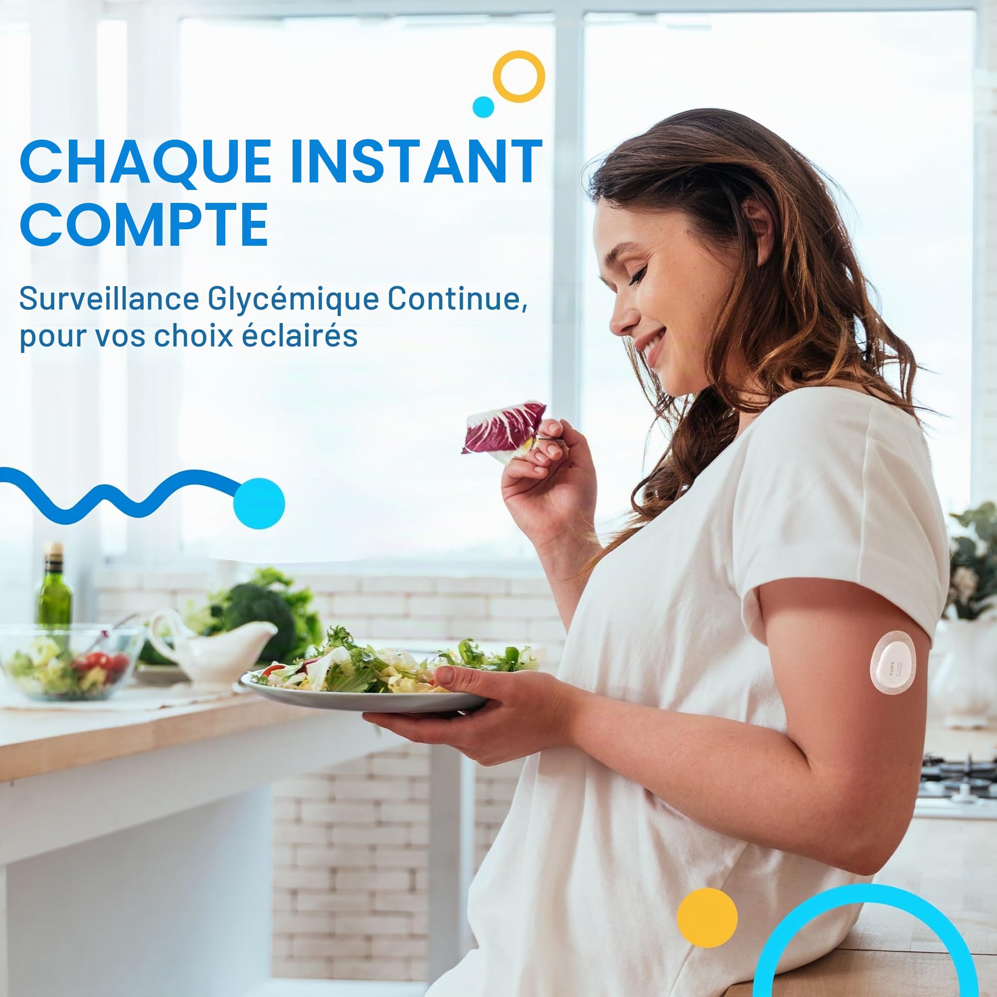 Système CGM de Suivi du Glucose – Transmetteur avec 1 Capteur, Utilisation jusqu’à 14 Jours, Alertes Intelligentes, Port Confortable, Partage des Données
