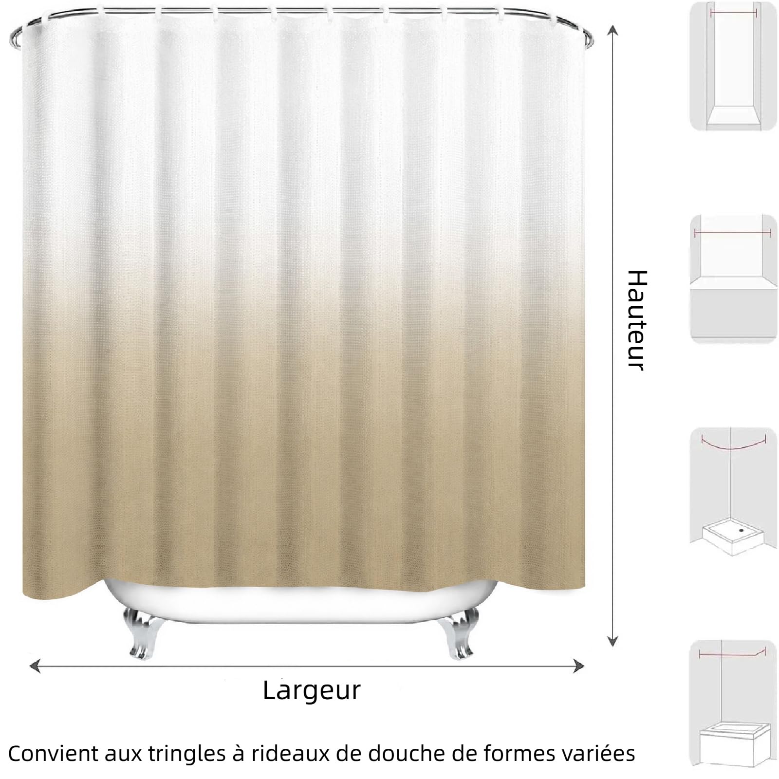 Tenda da doccia da 200 x 260 cm, marrone, ombré, moderna, antimuffa, lavabile, impermeabile, in poliestere, con 12 ganci, per docce e vasche da bagno