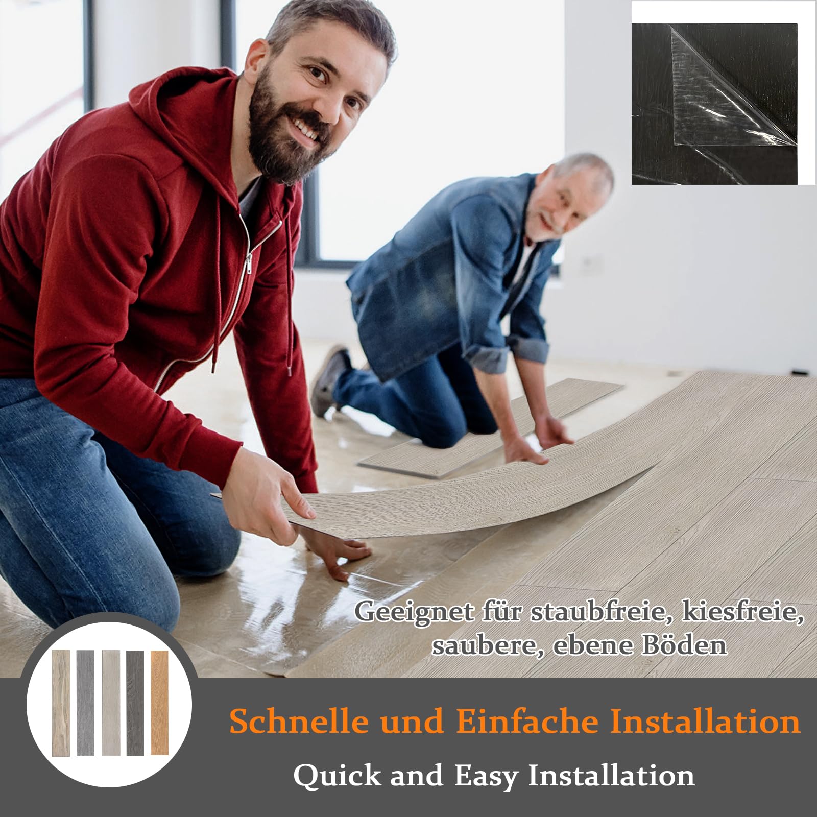 LZQ - Pavimento in PVC autoadesivo con effetto legno, 72 piastrelle in vinile, 10,04 m², per pavimenti in piastrelle, resistenti all'usura, impermeabili, per soggiorno e cucina, rovere bianco