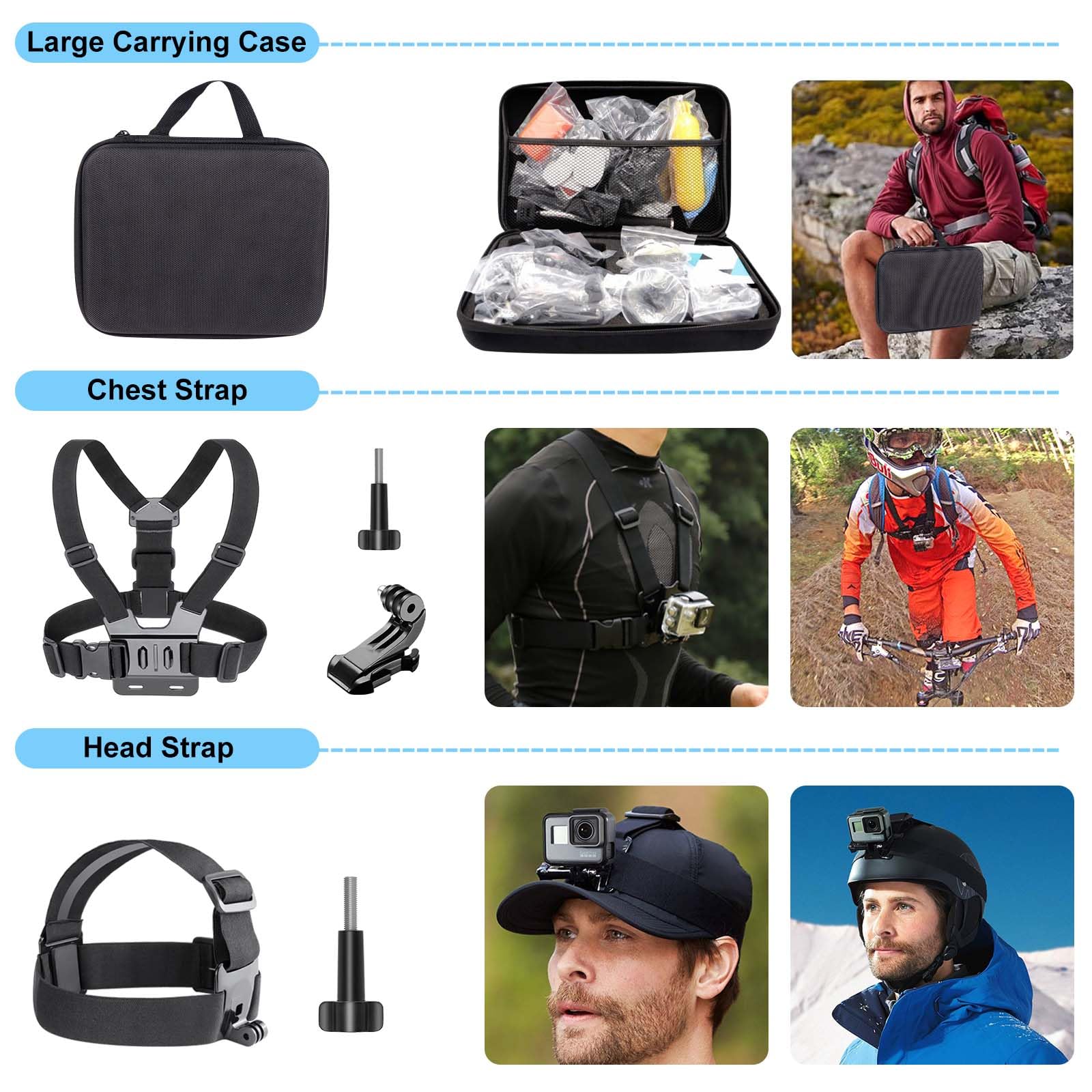 49 en 1 Kit d'accessoires pour Caméra d'action Compatible avec GoPro Hero 12 11 10 9 DJI OSMO 4 3 2,Kit Accessoires pour GoPro Hero,pour Tir Sportif Plein Air à Grande Vitesse