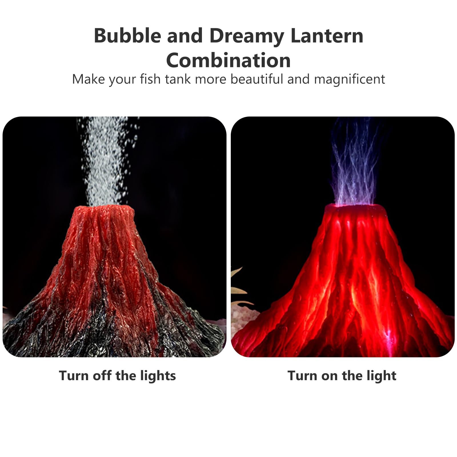 BORDEAG Kit di Ornamento Vulcano per Acquario con Illuminazione LED, Pietra Vulcanica