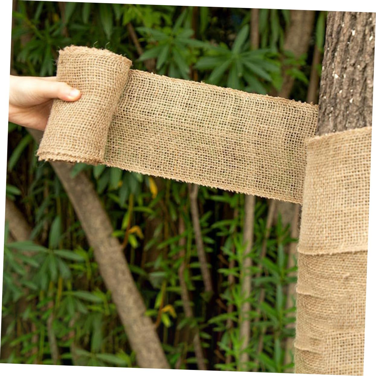 HANABASS 4 Pezzi Protezione per in Juta Traspirante per Giardinaggio per Tronchi D'Albero con Fasce in Juta Naturale per Tronchi D'Albero per
