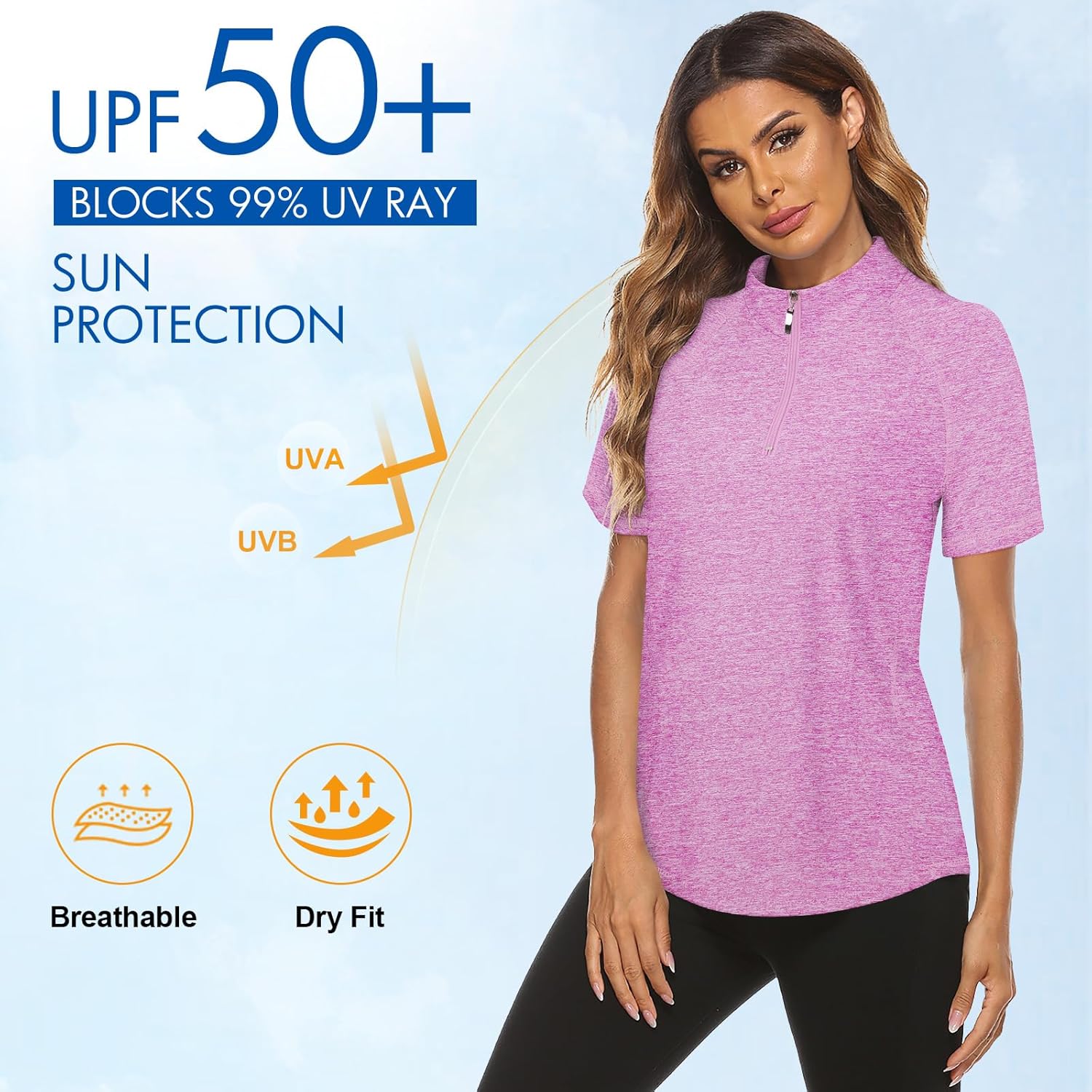 Koscacy Womens Quarter Zip Polo Shirts Short Sleeve Quick Dry Golf Tennis Athletic Tops (S-2XL) - Image 4