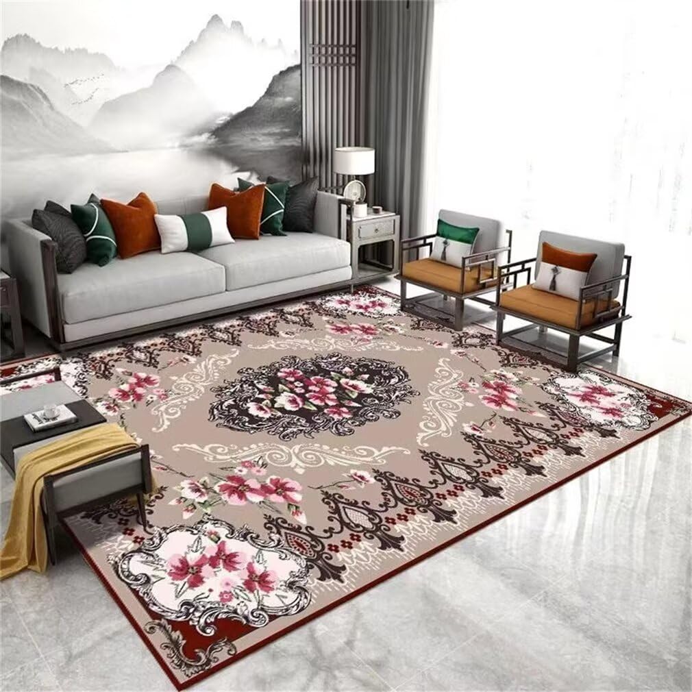 Tapis de salon floral vintage rose 200x300 cm | Finitions soignées pour chambre ado d'exception