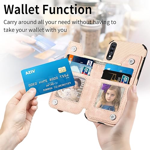 Miniatura 2 de Asuwish Funda de teléfono para Samsung Galaxy A70 con protector de pantalla de vidrio templado y cremallera para tarjetas de crédito, soporte de