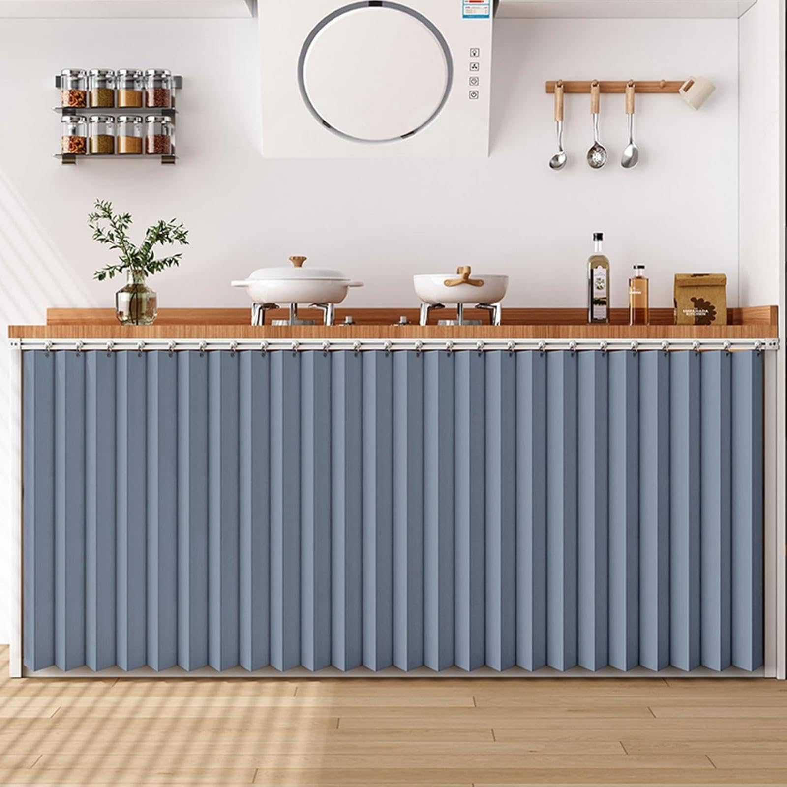 YSZBD Vorhang Schrank Regal Vorhang Mit Schiene,Blue-W50cm/H150cm
