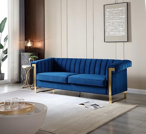 Miniatura 51 de Sofá Chesterfield de terciopelo de 83 pulgadas, sofá moderno de mediados de siglo, sofá de 3 asientos para sala de estar y apartamento (negro) Negro