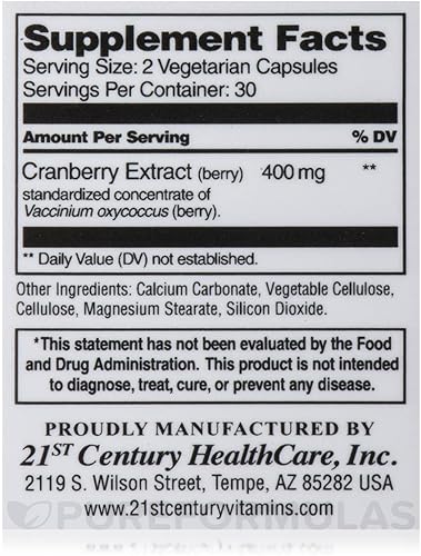 Miniatura 5 de 21st Century Cuidado de la salud, extracto de arándano, estandarizado, 60 cápsulas vegetales