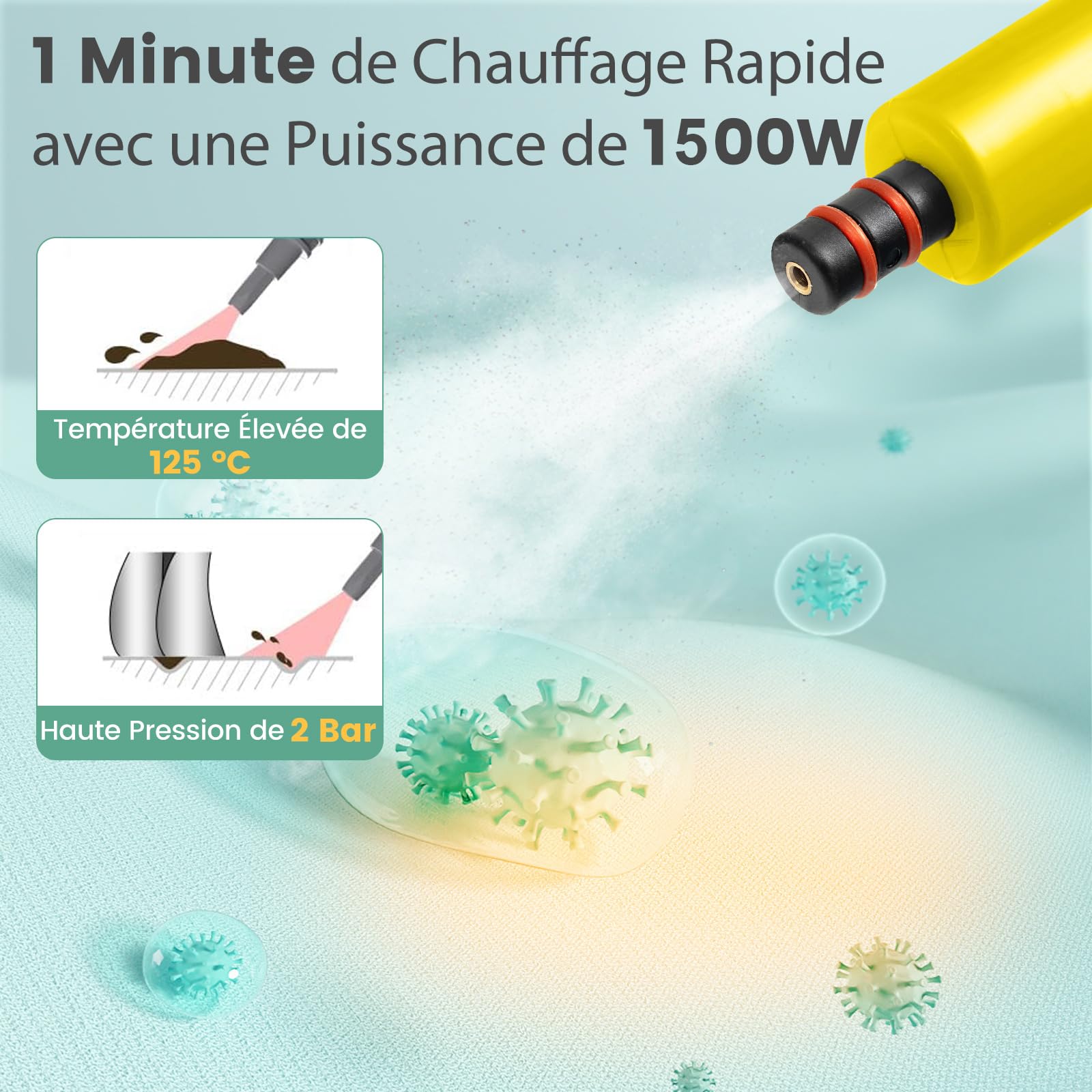 COSTWAY Nettoyeur Vapeur Portatif 1400W avec 14 Accessoires, Balai Vapeur Durée d'Utilisation Illimitée Réservoir d'Eau 400 ml, Nettoyant Vapeur pour Canapé Vitre Plancher Tapis Rideaux (Jaune)