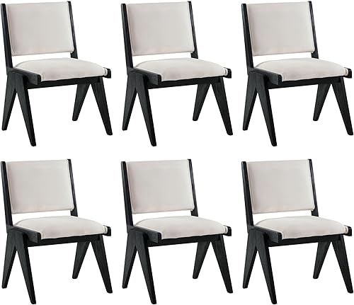 Miniatura 8 de Juego de 2 sillas de comedor tapizadas de lino con patas de madera, modernas sillas de comedor acolchadas de mediados de siglo para cocina