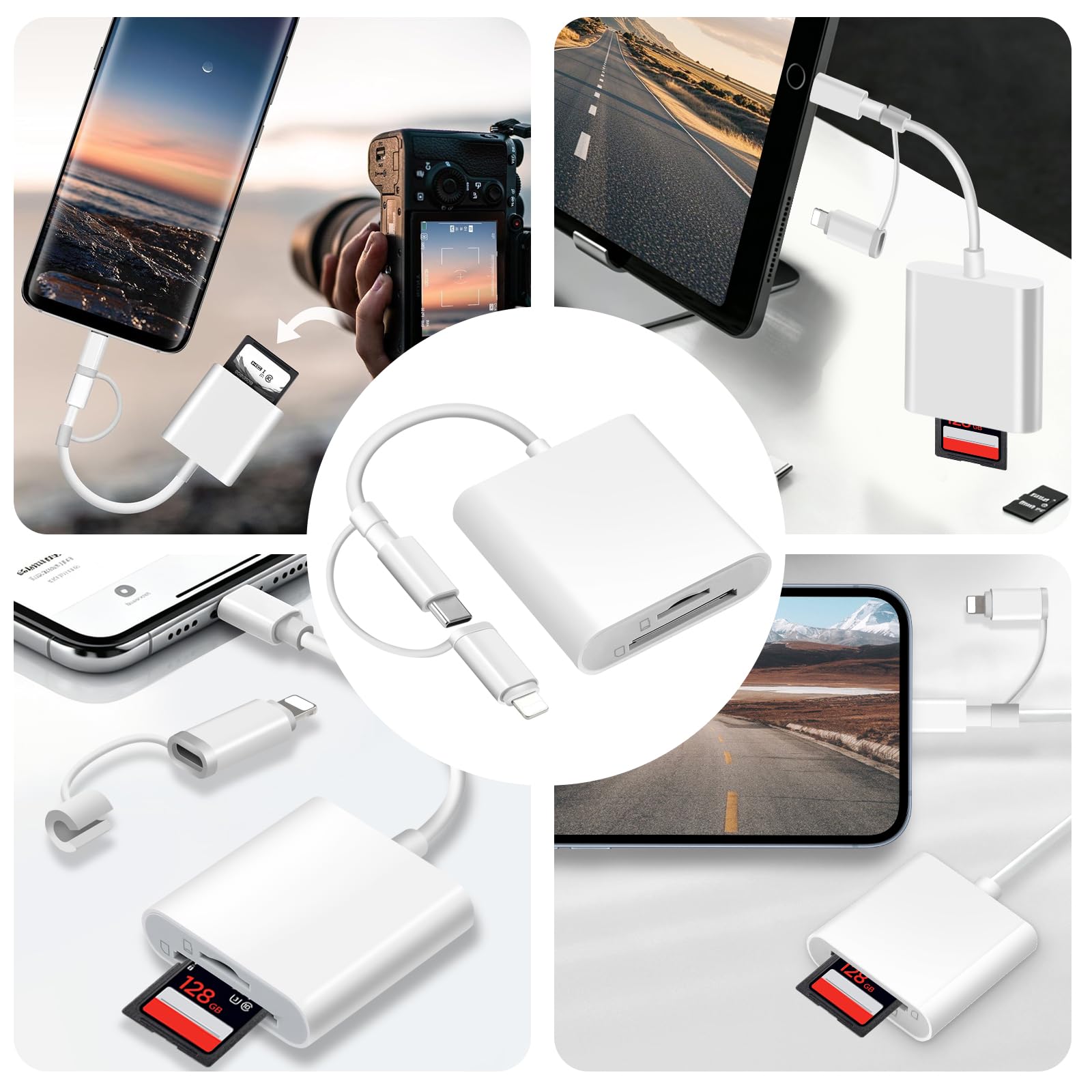 Lecteur de Carte SD Certifié Apple MFi USB-C & Lightning pour iPhone iPad Galaxy